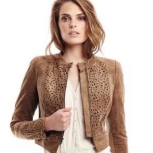 BCBG suede jacket with black eyelet detail XS